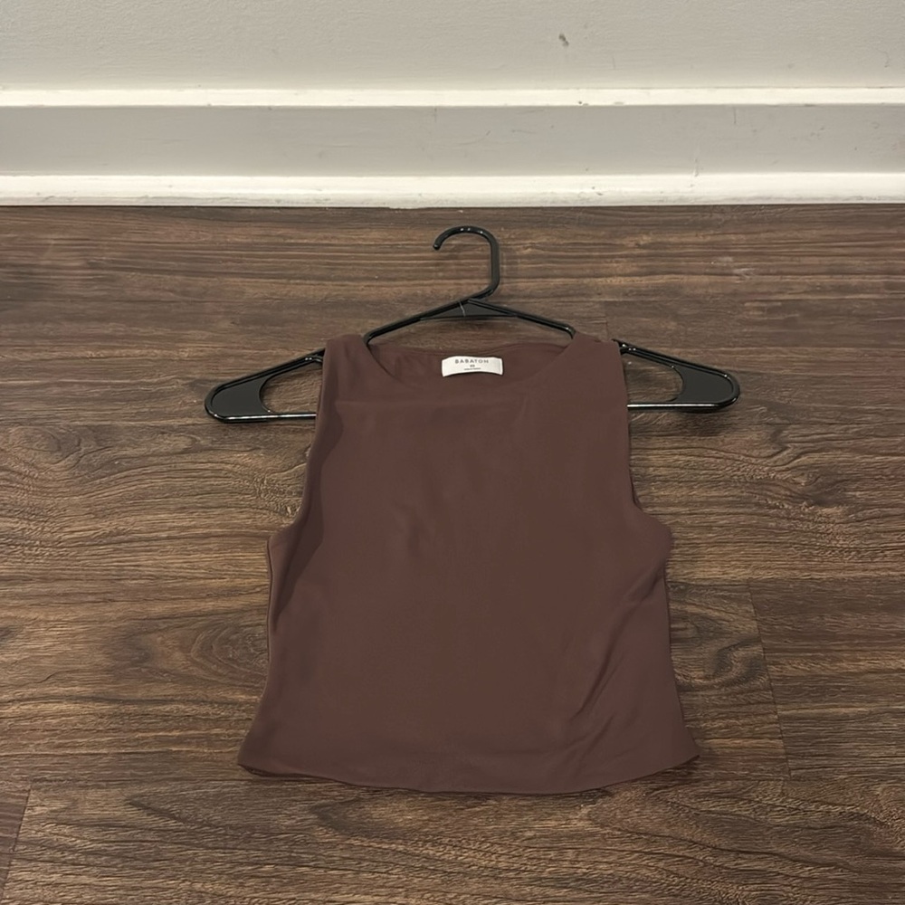 Babaton XS Chocolate brown high neck cropped tank